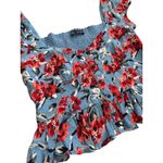 ZARA  Smocked‎ Back Floral Cropped Top Red & Blue Size Small Photo 8
