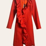 Milly Flame Red Ruffle Front Belted Knee-Length Coat Size 4 NWT Photo 9
