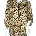 Calvin Klein Shirt Womens 1X Brown Cheetah Print Gold Tone Zipper Career Casual Photo 0