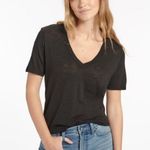 Stateside Everly Slub V-Neck Top Short Sleeves Black Size L Photo 1
