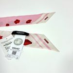 Versace Strawberry Garden Silk Skinny Twill Scarf Tie Logo Pink Red NWT Photo 14