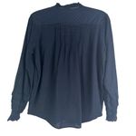Quince Organic Textured Cotton Peasant Blouse Navy Blue 100% Cotton Swiss Dot S Photo 9