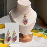 Floral Flower Petals Colorful Summer Abstract Resin Heart Earrings Pink Photo 6