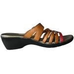 Clarks Women's 9.5 Strappy Leather Wedge Slide Sandals Cognac Brown Red Summer Photo 8