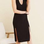 LNA Easy Rib Midi Cap Sleeve Dress Black XS Split Front V-Neck Rayon Spandex Photo 0