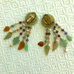 Flirty Vintage Nephrite Jade/Pearl/amethyst/garnet beads clip earrings Green Photo 6