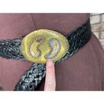 belt split leather black braided goldtone buckle stone western Photo 8