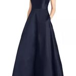 Monique Lhuillier High Neck Evening Gown Dress Navy Pockets Photo 0