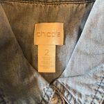Chico's Blue Chambray Denim Rhinestone Bling Button Down Top Size 2 Rodeo Country Photo 6