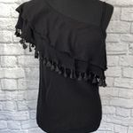 Blue Rain one shoulder top w/Pom Pom fringe black size small women Photo 0