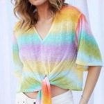 Peach Love Tie Front Top Multi Stripe Medium Photo 0