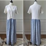 Vintage 80s 90s Barbara Lesser Maxi Dress Cottagecore Thermal Seersucker Cabinco Blue Size L Photo 1