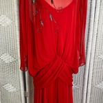 Vintage 1980s Red Beaded Floral Chiffon Gown Donzia Drop Waist Glam Dynasty Size 14P Photo 0