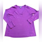 Wildfox  Magenta Pink Waffle Knit V-Neck Long Sleeve Top Cozy Casual Sz L Photo 3