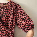 Nasty Gal Collection Floral Puff Sleeve Mini Wrap Dress V-Neck Black Roses Y2K Photo 4