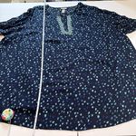 Catherines Navy Blue Confetti Embroidered Pullover Gauze Shirt Size 4X Photo 6
