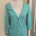 One Teaspoon Teaspoon Women's Aqua Blue Cotton 3/4 Sleeve Cardigan Sweater Pockets Size L Photo 0