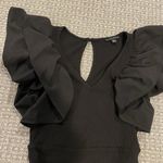 Haute Monde  Jumpsuit Womens Small Black Ribbed Ruffle Cap Sleeve Keyhole Fitted Photo 4