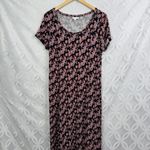 J. Jill Seamed Knit Floral Border Ultra Soft Flowy Long Maxi Pocket Dress Size S Black Photo 3