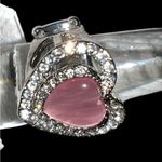 Pretty sparkling stretchy band silver ring with pink heart stone center Silver Photo 1