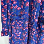 Vintage National Robe Size L Royal Blue Flroal Snap Front Velvet House Coat Rare Photo 4