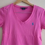 Ralph Lauren Vintage Sport V-Neck T-Shirt Womens M Pink Top Y2K Stretch Preppy Photo 1