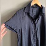 LAFAYETTE 148 New York Navy Linen Blend Short Sleeve Shirt Dress classic prep Blue Size XS Photo 3