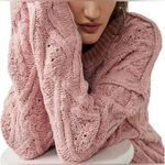 Free People Isla Chevron Cable Stitch Oversized Tunic Sweater Pink Rose Medium Photo 4
