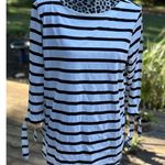 Old Navy  Women’s L Top T Shirt Striped Boat Neck Tie 3/4 Sleeve Nautical Black Photo 0
