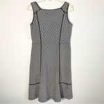 Lands End Knit Dress Black White Geometric Fit Flare Knee Length Sz 8 Sleeveless Photo 4