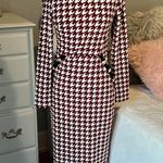 Houndstooth  Dress Long Sleeve Mid Calf Crimson Red Womens Medium New Photo 10