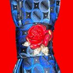 “Dainty Dapper”Blue and Black Polka Dot Tie necklace with Red Rose Accent Blue Photo 1