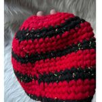 Cozy Handcrafted Red and Navy Striped Beanie Photo 2