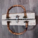 Magid Handmade in Japan Needlepoint Cat Kitten Bow Wicker Bag Purse Unique Photo 4