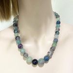 Genuine Rainbow Flourite Natural Crystal Stone Beaded Necklace & Bracelet Set Photo 1
