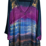 Greater Good‎ Purple Blue Colorful Beaded Tunic Bohi Hippie Festival L/XL Rayon Pink Size undefined Photo 0