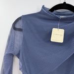 Free People  On My Way Mesh Bodysuit XS periwinkle NWT Long sleeve high neck Photo 2