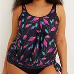 Colorful Feather Print Swim Top Black Size XL Photo 0