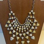 Lucky Brand  Silver and White Cutout Stone statement Bib Collar Necklace 20” Photo 0