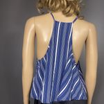 Solemio  Top Womens Size Large Racerback High Neck Blouse Shirt Blue Stripes Photo 2
