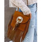 Bohemian Feather Tassel Beading Shoulder Crossbody Bag Brown Photo 1