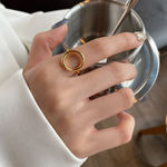 Boutique NEW Women's Solid Circle Ring Adjustable Gold Plated S925 Photo 0