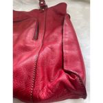 Large Red Leather Tote Bag With Double Handles Front Zipper Pocket Photo 1