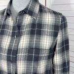 Vince Tartan Plaid Raw Hem Oversized Button Front Flannel Shirt Black Cream XS Photo 6