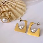18K Gold Plated Pearl chunky Necklace SET Stainless Steel Womens Jewelry Photo 2