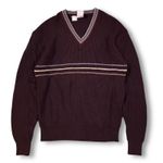 VTG Bennington California V Neck Sweater Burgundy Ribbed Stripe Women's XL Brown Photo 0