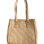 Longaberger Basket Woven Leather Shoulder Bag Stairstep Weave Caramel Photo 4