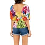 Farm Rio Rainbow Chita Empire-Waist vibrant Floral puff sleeve Blouse resortwear Photo 8