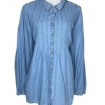 Terra And Sky Women's Stonewash Denim Chambray Pleated Top Shirt Plus Size 3X Blue Photo 0