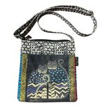 Laurel Burch Purse Gato Cat Print Crossbody Bag Bead Adjustable Strap Wood Charm Black Photo 0
